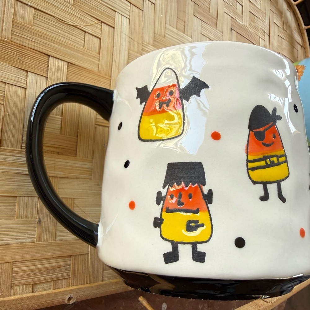 Halloween Candy Corn Ceramic Coffee Mug - White/Black